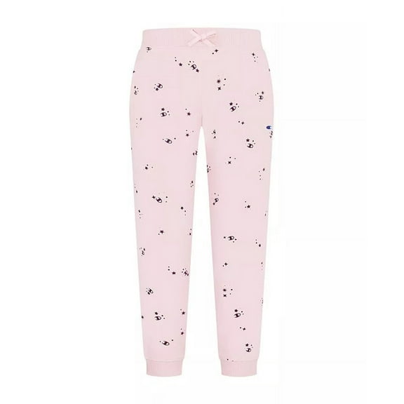 Champion SHEER PALE PINK Big Girls' 'C' Logo Star Print Fleece Joggers, M