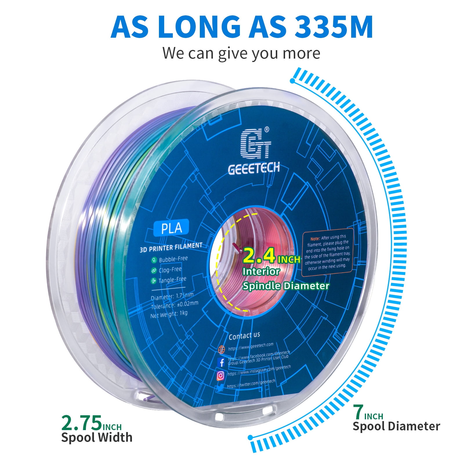 Geeetech gradient color 3D Printer PLA Filament 1KG Toughness Enhanced Filament with 1.75mm Dimensional Accuracy +/-0.03mm, 1080 Feet per Roll, Vacuum Packaging
