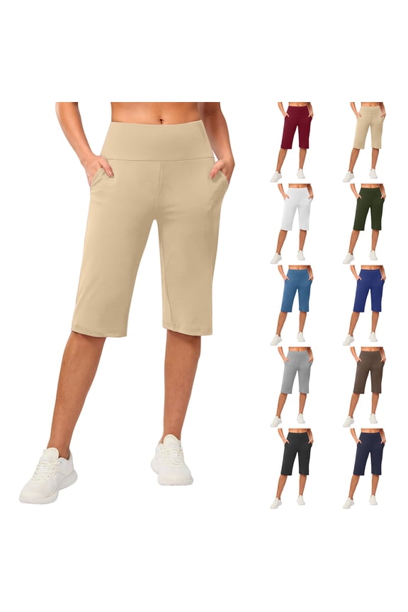 Women's Bermuda Long Shorts Knee Length Capris with Pockets High Waisted Athletic Casual Shorts for Women 2026 Army Green L