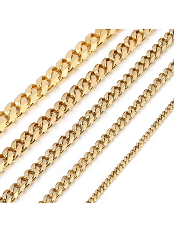 YTTAL 3/5/7/9mm Wide 16"-24" Mens Gold Plated Stainless Steel Chain Cuban Curb Necklace