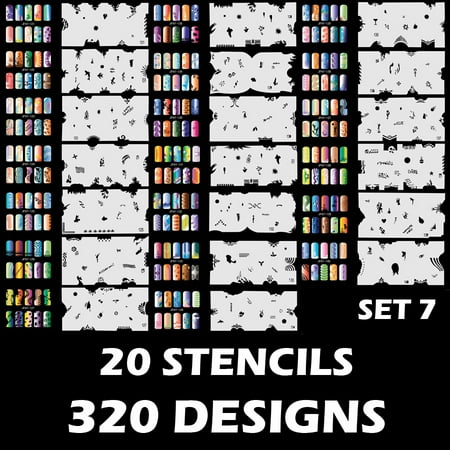 Airbrush Stencil Set (Custom Body Art Airbrush Nail Stencils - Design Series Set # 7 includes 20 Individual Nail Templates with 16)