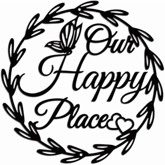 Metal Our Happy Place Wall Art Decor Lettering Plaque Wall Art Hanging Decor Signs Our Happy Place Wall Sculpture Statues Decor