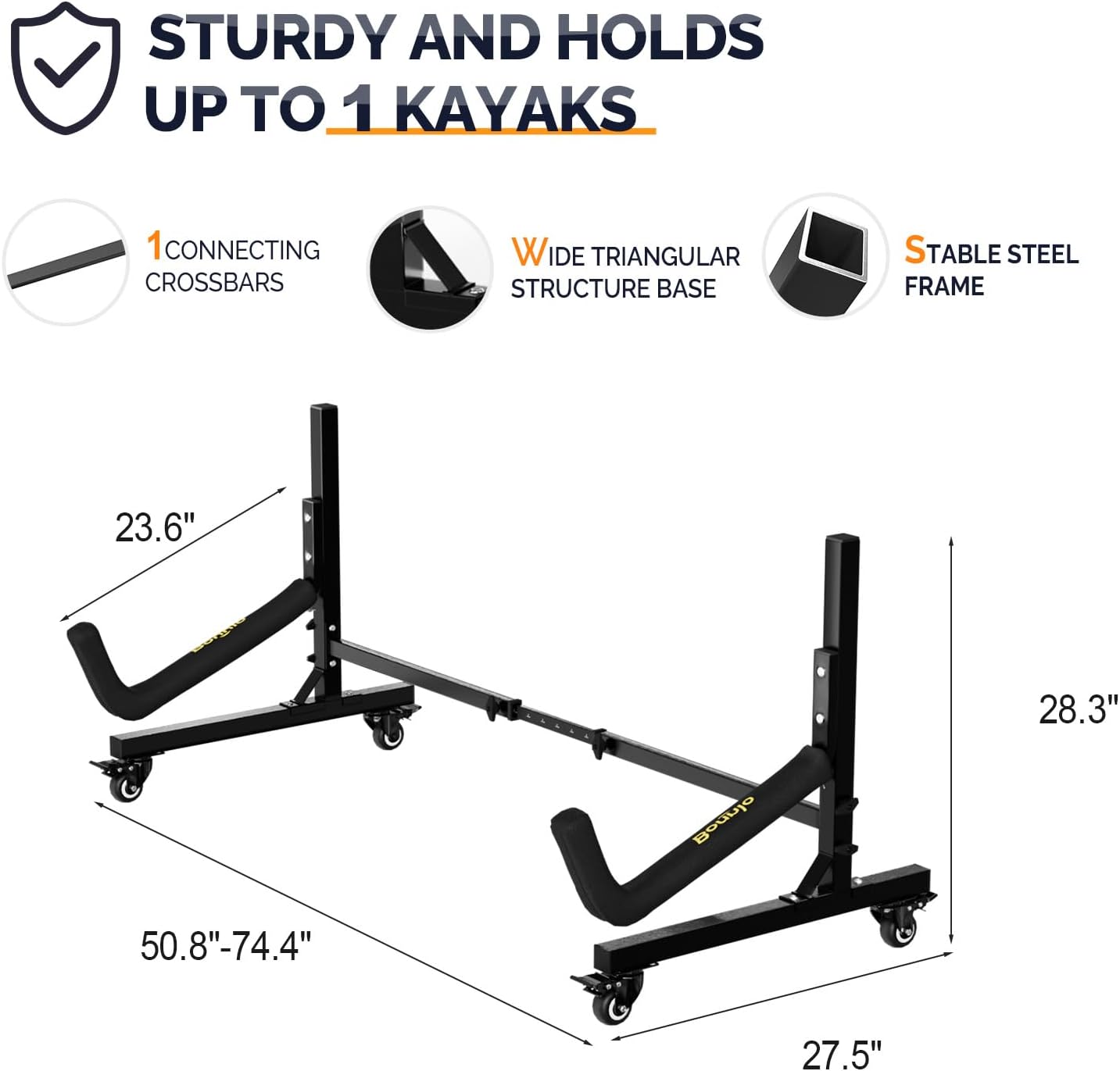 Neatifyes Kayak Stand Freestanding Storage Rack for Kayak Canoe Boat Paddle Board SUP Surfboard for Indoor Outdoor Garage, Shed, Dock with Lockable Wheels Wide Adjustable