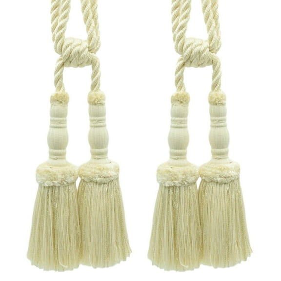 DECOPRO Vintage Curtain & Drapery Tassel Tieback with Chenille Accent, Tassel Length 8" (20cm), Spread 29" (73.5cm) # TBC82, Cream Ivory #A2 (Ivory / Cream) Set of 2
