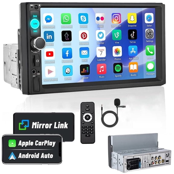 Single 1Din 7" Touch Screen Stereo Bluetooth Radio Car Apple/Android Carplay GPS