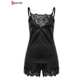 thumbnail image 5 of Spencer Women's Pajama Sets Sexy Lingerie Lace Satin Sleepwear Cami Shorts V Neck Babydoll Nightwear "Black, 2XL", 5 of 7
