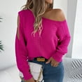 thumbnail image 5 of Uoodti Womens Long Sleeve Off The Shoulder Sexy Sweater Oversized Crochet Pullover Casual Loose Hollow Gift Out Knit Fall Sweate rs Tops, 5 of 7