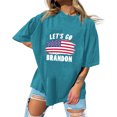 thumbnail image 1 of Camiseta De Moda De Verano Camisa de la bandera americana femenina Traje de calle de manga corta con cuello redondo (Azul L) Cgtredaw Para estrenar, 1 of 1