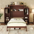 thumbnail image 3 of Queen Size Murphy Bed with 2 Wardrobe and Storage Shelf, Wall Bed Frame Folding into Cabinet Design, Multifunctional Foldable Platform Bed for Guest-Room, Bedroom, Walnut, 3 of 10