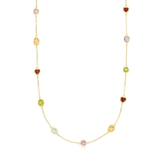 Ross-Simons 9.10 ct. t.w. Multi-Gemstone Station Necklace in 18kt Gold Over Sterling, Women's, Adult
