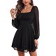 thumbnail image 1 of Vestido de malla de manga larga negro con cintura alta, detalle de varias capas y cierre de cremallera en la espalda, talla S para mujer, 1 of 6