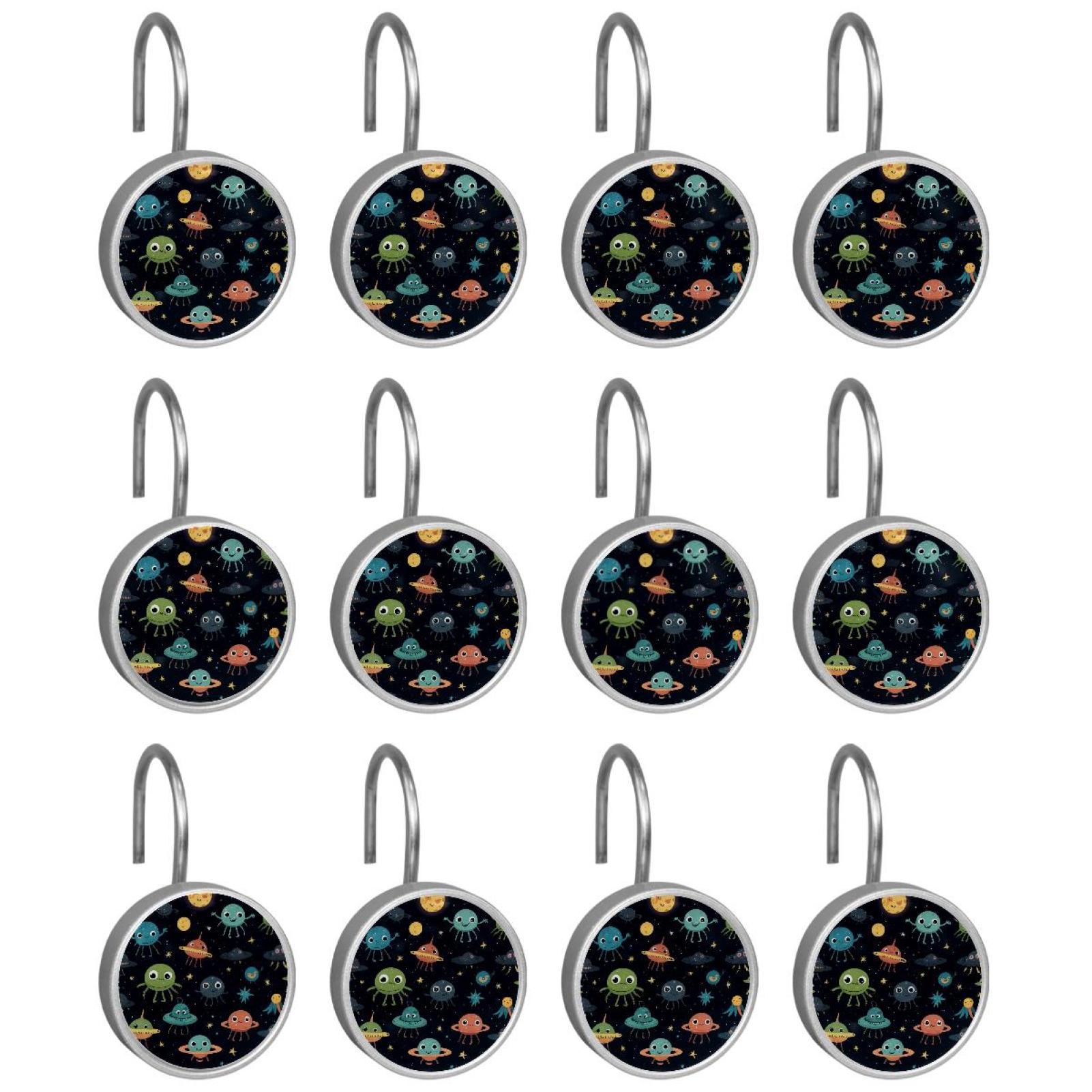 HemaKayy 12 Pcs Shower Curtain Hooks Bathroom Decorative Accessories Alien Planet