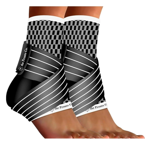 the Pronto Co. Ankle Brace - Compression Sleeve & Adjustable Strap, for Plantar Fasciitis Relief, Ankle Support & Protection, 2 Pack (Black/White)