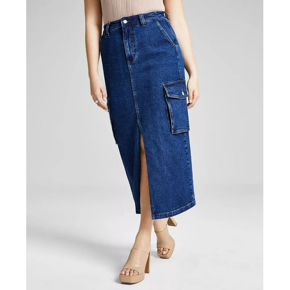 And Now This DARK BLUE WASH Women's Denim Cargo Maxi Skirt, US 4