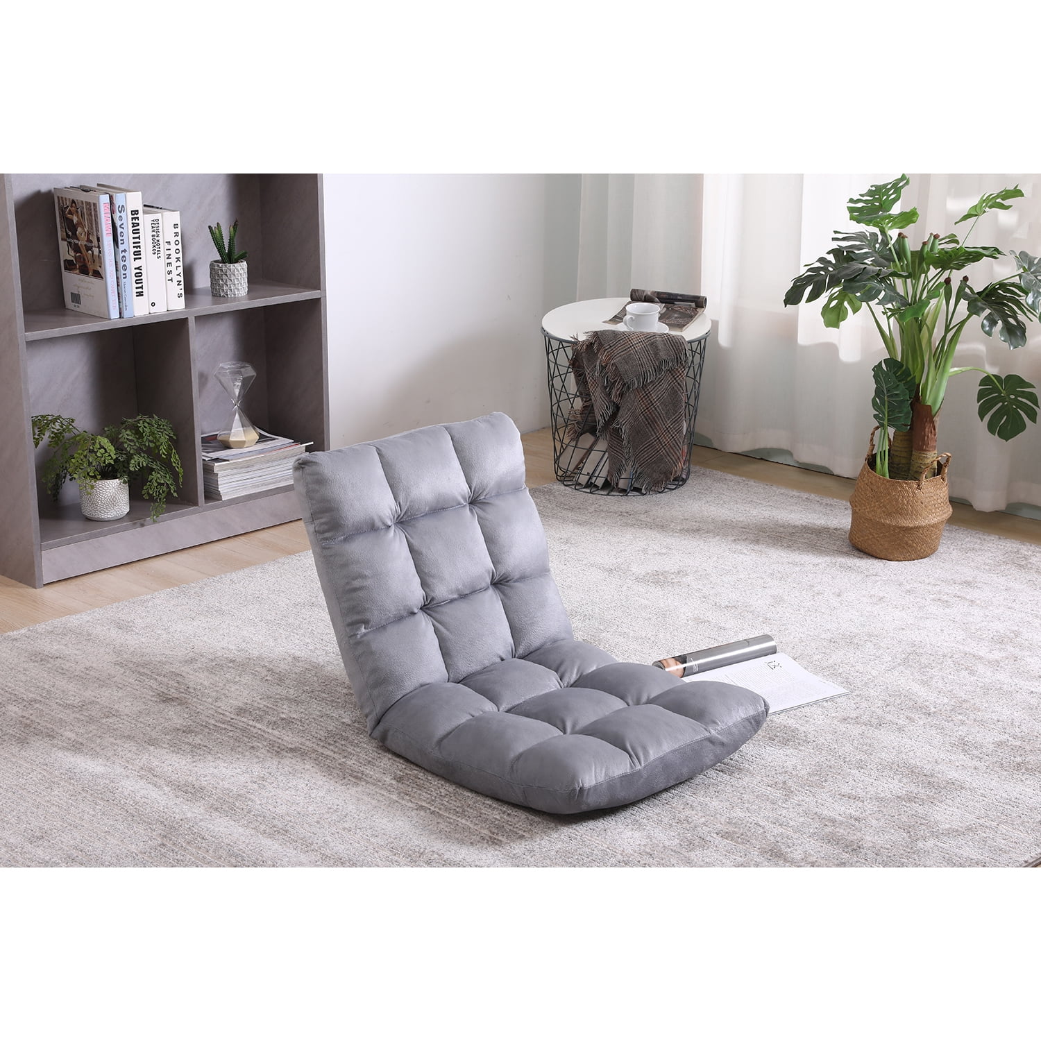 Kadyn Folding Padded Gaming Sofa Chair, 5-Position Adjustable Floor Chair with Back Support, Lounge Chair for Adults Video Gaming, Grey Kadyn Folding Padded Gaming Sofa Chair, 5-Position Adjustable Floor Chair with Back Support, Lounge Chair for Adults Video Gaming, Grey