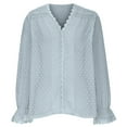 thumbnail image 4 of Lenpel Chiffon Blouses for Women Lace V Neck Ruffle Long Sleeve Lace Button down Shirts Fall Fashion Clothes, 4 of 7