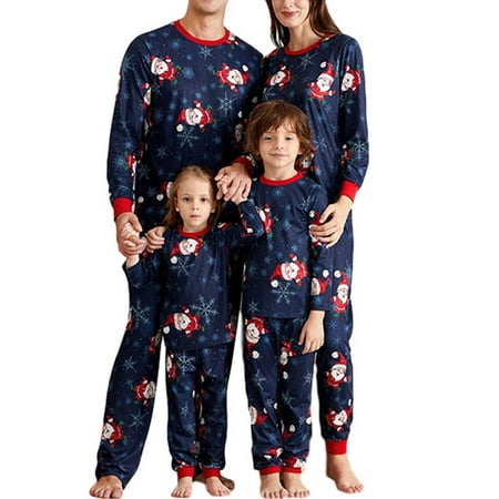 

QILINXUAN Family Pajamas Set Santa Claus Snowflake Pattern Printing Classic Round Neck Family Clothing