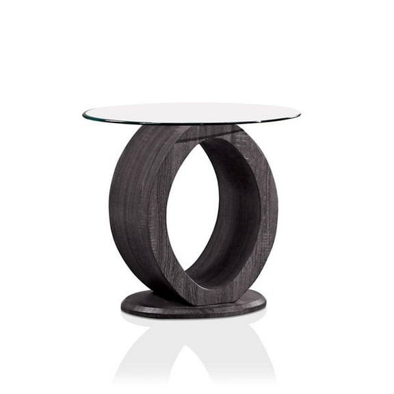 Bowery Hill Contemporary Wood Round End Table in Gray