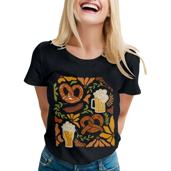 Womens Oktoberfest Basic T-Shirts Round Neck Graphic Printed Short Sleeve Tops 2025 Blouses Vacation Fashion Outfit Clothes