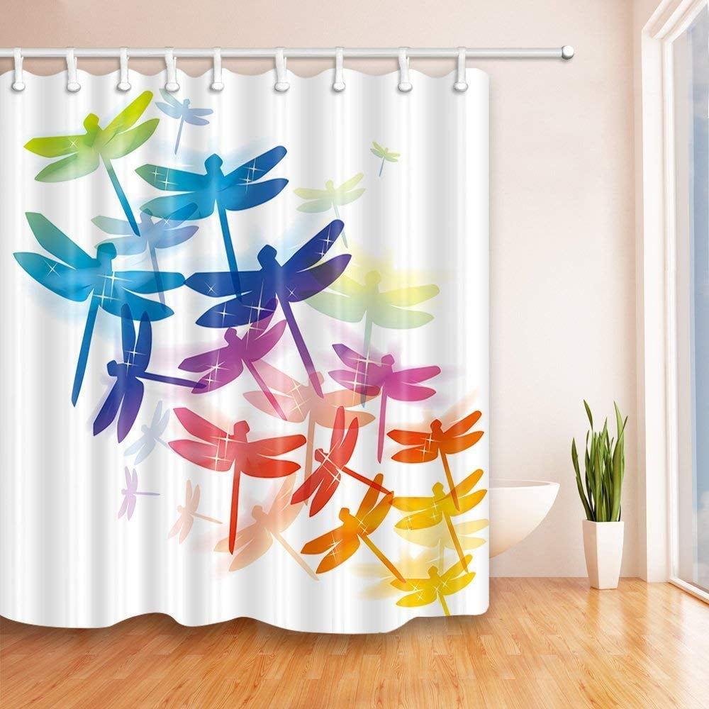 BPBOP Colorful Dragonfly Art Polyester Fabric Bath Curtain, Bathroom