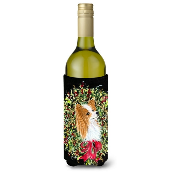 Caroline's Treasures SS8953LITERK Christmas Wreath Papillon Wine Bottle Hugger, Wine Bottle, multicolor