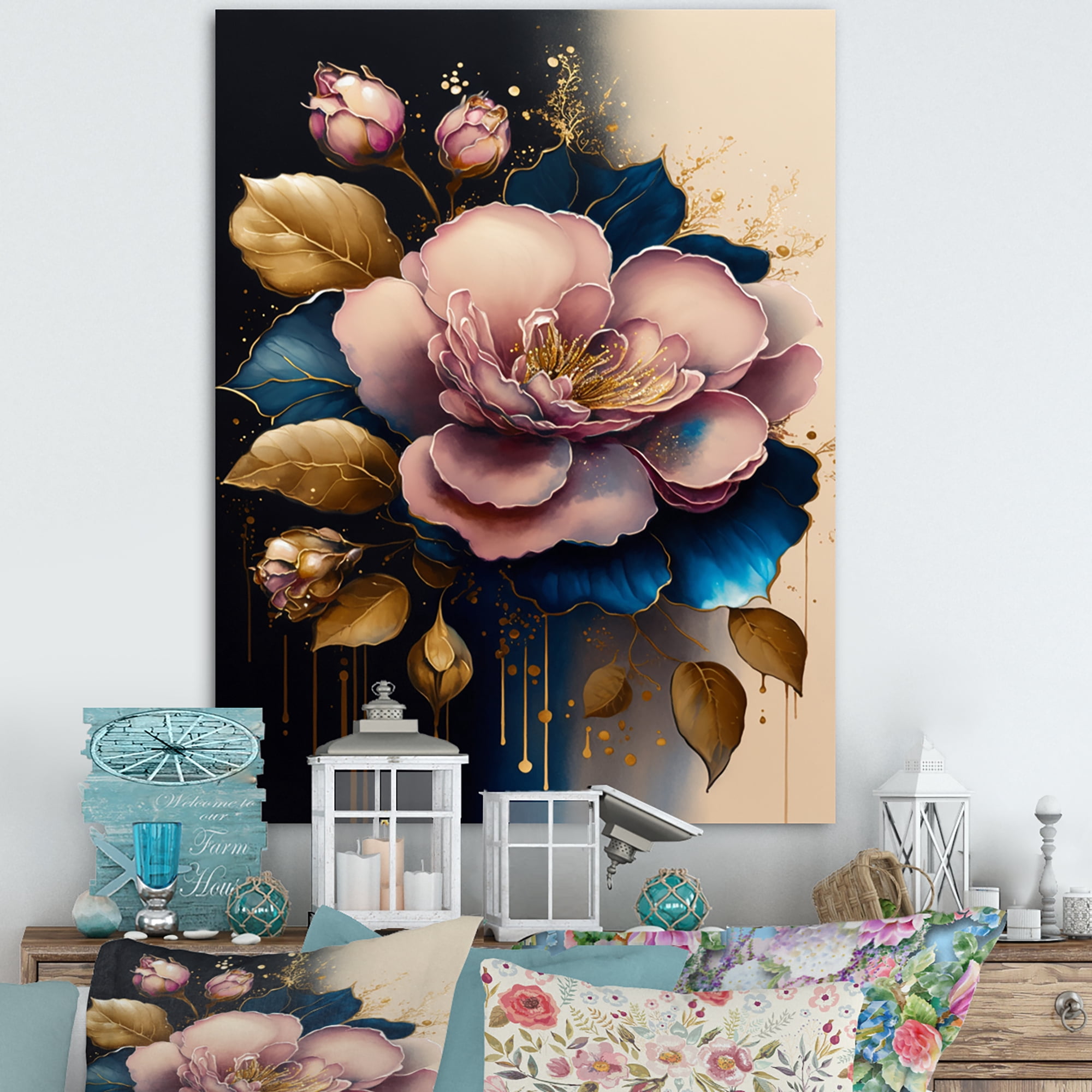 Designart Deep Pink Camellia Floral Design I Canvas Wall Art