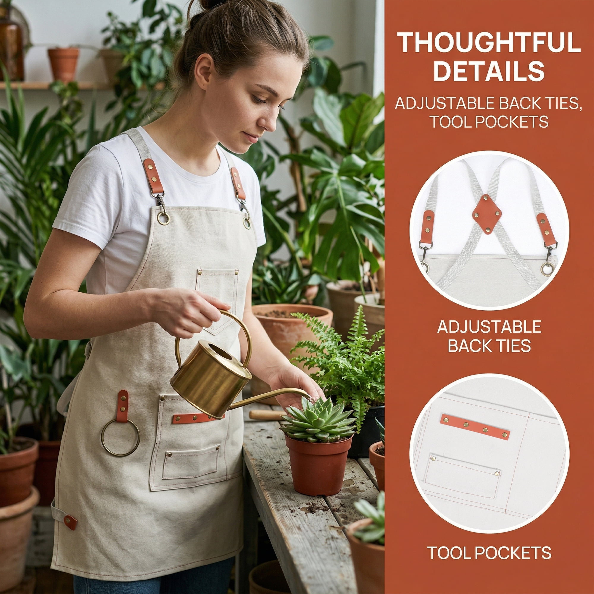 Unique Bargains Adjustable Cooking Apron with Pockets for Home and Kitchen Cream
