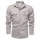 thumbnail image 3 of Camisa militar de algodón de color liso para hombre, otoño-invierno: manga larga con botones y doble bolsillo., 3 of 4