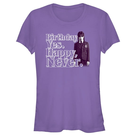 Junior's Wednesday Birthday Yes, Happy Never Graphic Tee Purple X Large