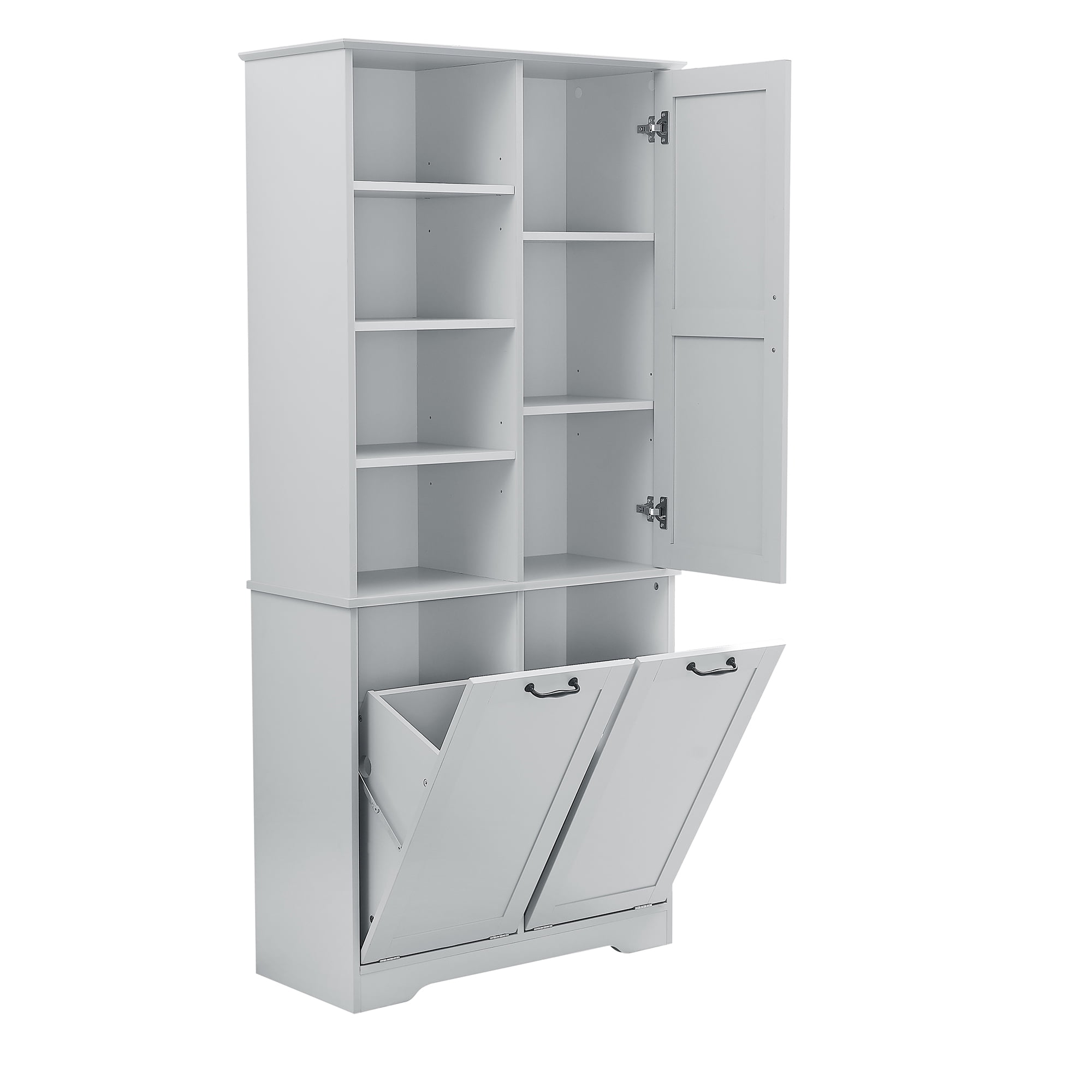 Aukfa Tall Storage Cabinet with 2 Tilt-Out Laundry Baskets,Freestanding Organizer for Bathroom, Laundry Room, Space-Saving Closet,Gray