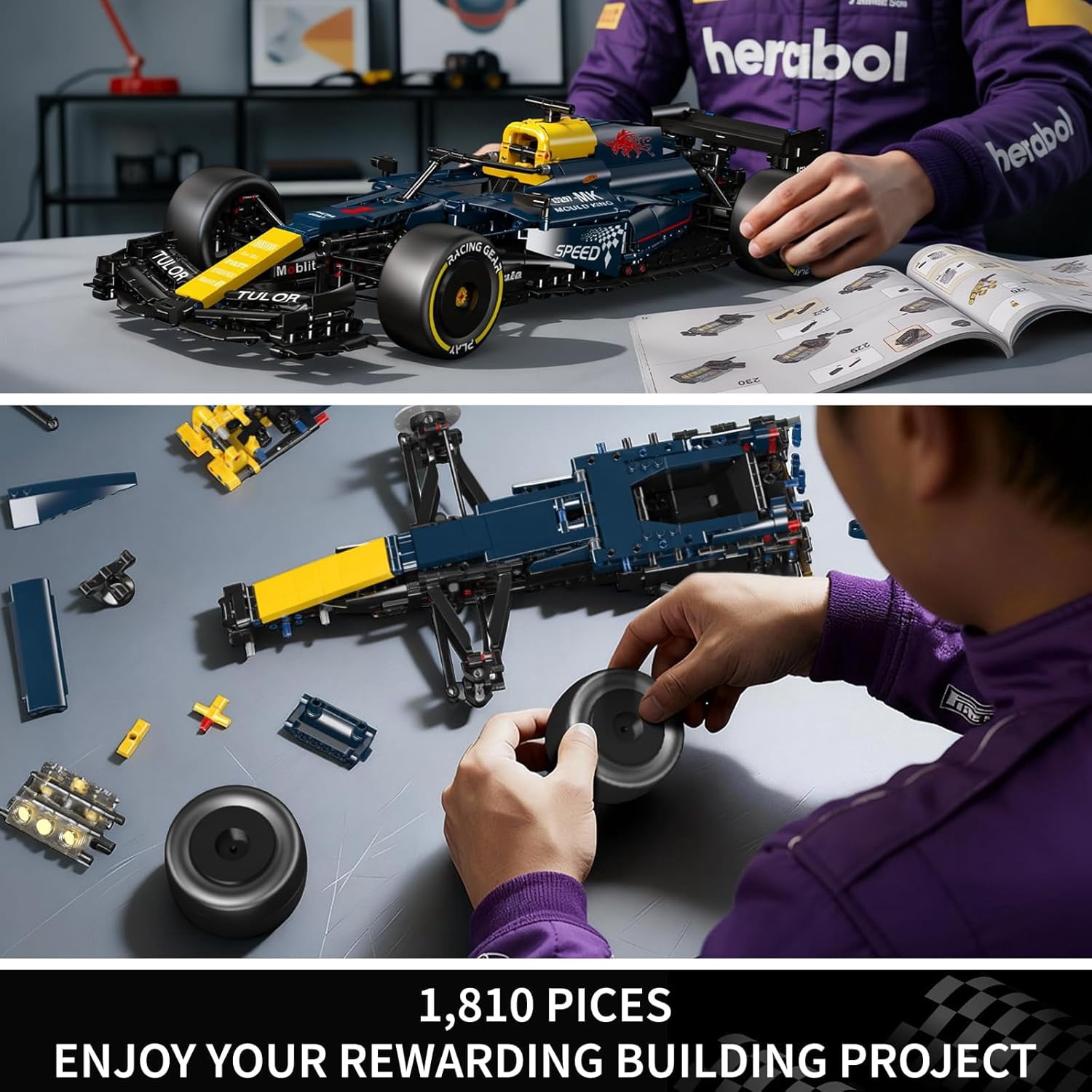 Race Car Model Toys MOC Bricks Collectible Sportscar Building Blocks, Racing Car Building Kits for Adult, Static Version 1,810 Pieces