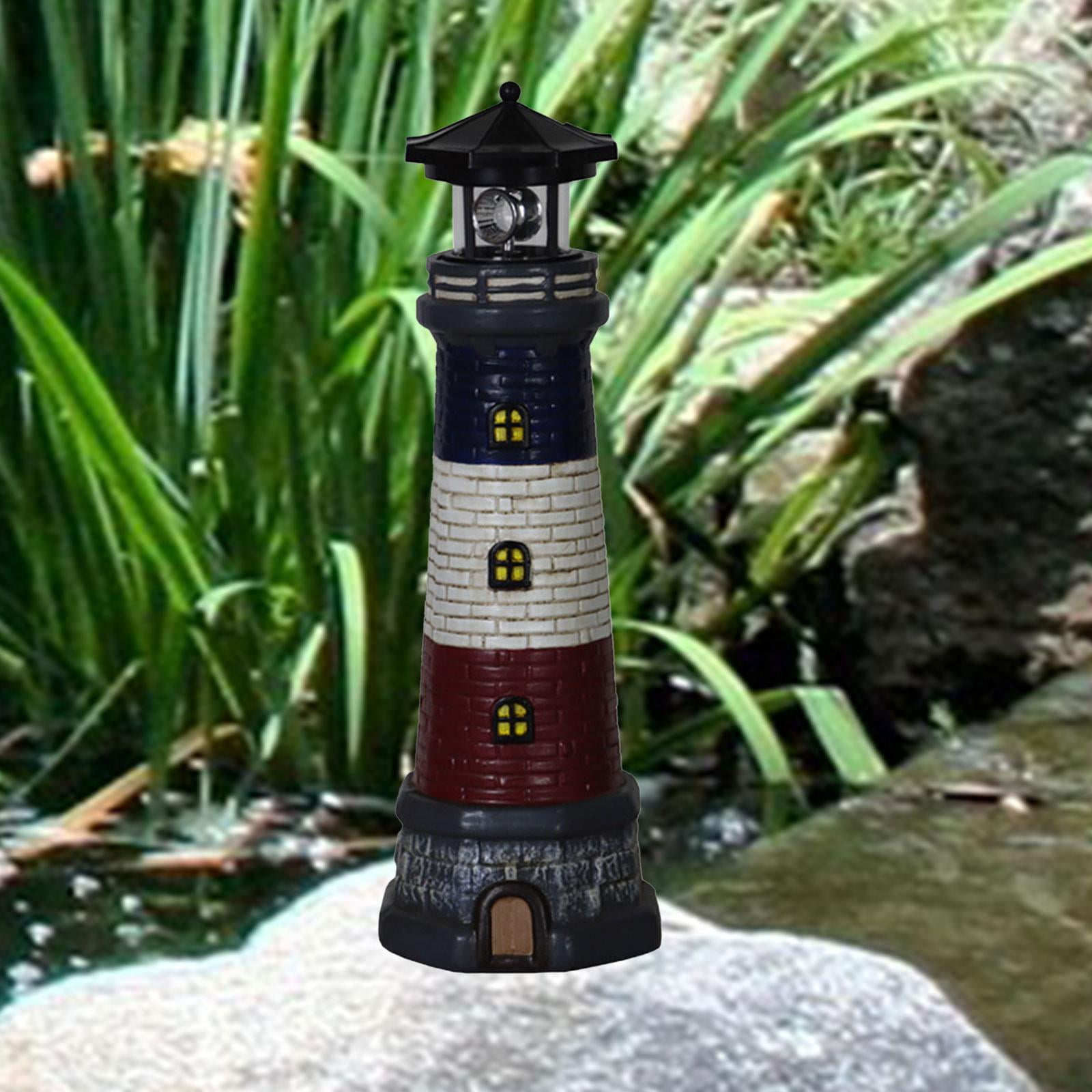 figatia Garden Solar Lighthouse Statue Lamp 360 Degree Rotating Light Yard Patio Sculpture Height 37.5cm for Tree Stumps Multipurpose Black Top