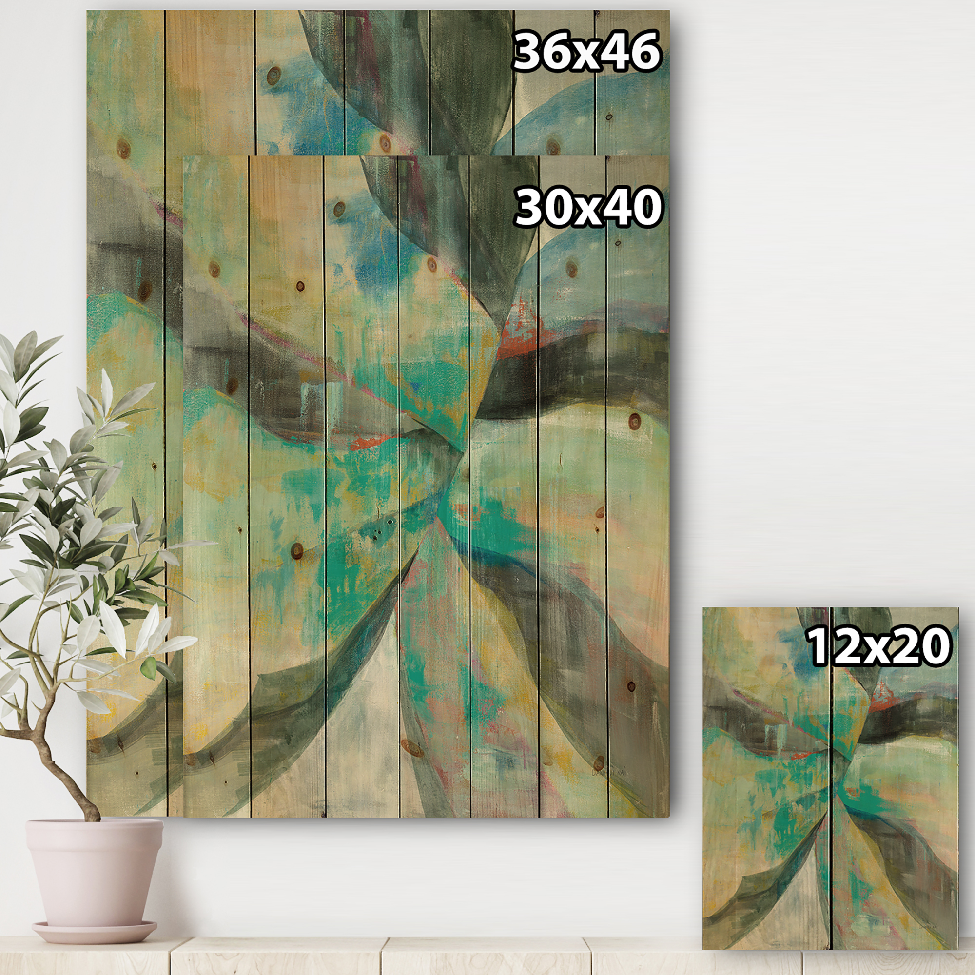 Designart 'In the Valley Abstract I' Traditional Print on Natural Pine Wood