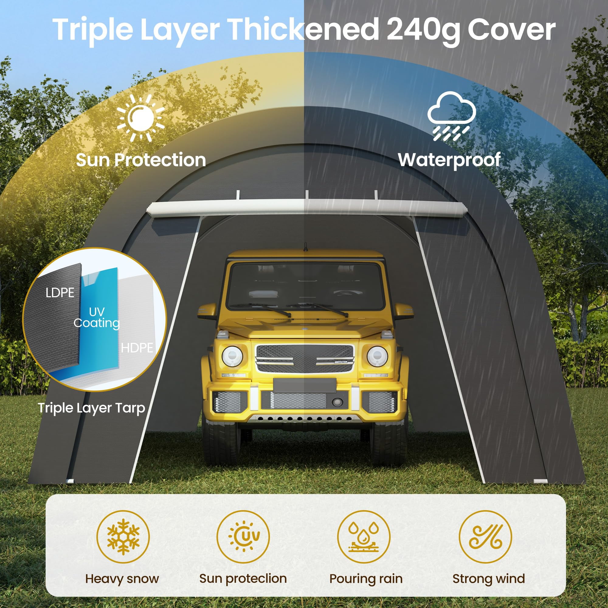 May in Color 13‘x20’ Metal Heavy Duty Portable Outdoor Garage Carport with 2 Roll-up Door, Waterproof Car Tent for Vehicles and Storage