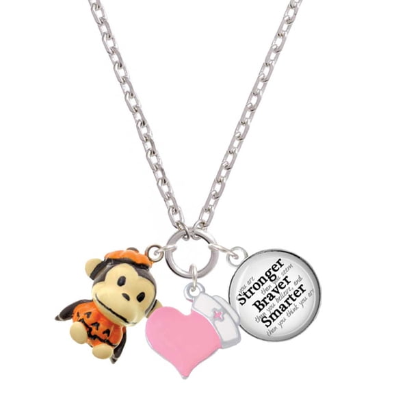 Delight Jewelry Resin Monkey in Pumpkin Costume - Light Pink Heart Nurse Strong Zoe Necklace