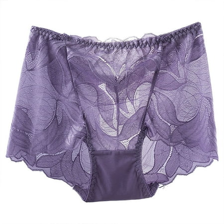 Icvfdpl Women S Panties Plus Size High Waist Lace Seamless Soft Breathable Womens Underwear Briefs Purple L