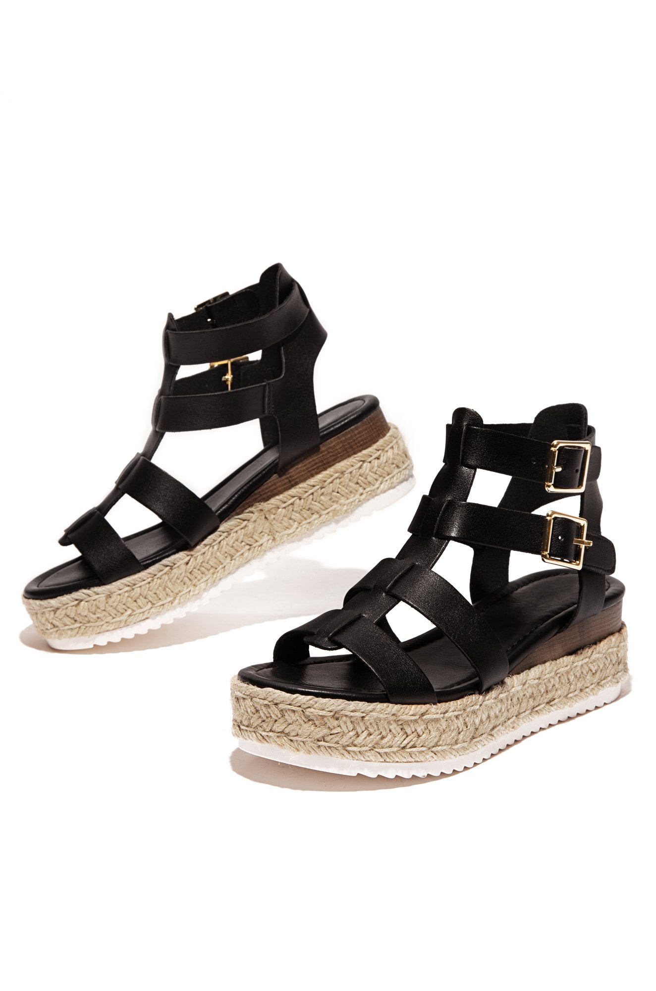 SODA Soda Embassy Black Caged Espadrille Open Toe Platform Flatform