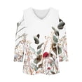 thumbnail image 5 of Dvprdro Women's Casual 3/4 Sleeve Off-Shoulder Tops Trendy Floral Printed V-Neck Cut Out Comfortable Stylish Tops for Women Blue S, 5 of 5