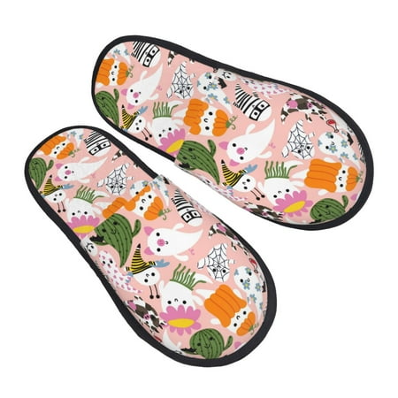 

Ocsxa Mens Womens Cozy Memory Foam Scuff Slippers Slip On Warm House Shoes Indoor/Outdoor Cartoon Halloween Designs-Medium