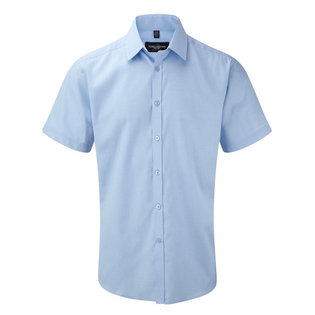 Russell - Camisa de manga corta Modelo Herringbone hombre caballero - Trabajo/Fiesta/Verano (Azul claro)
