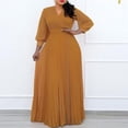 thumbnail image 2 of Plus Size Dress for Women Wrap V Neck Long Sleeve Fall Wedding Guest Dresses Pleated A Line Flowy Maxi Prom Dress, 2 of 9