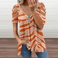 thumbnail image 2 of Tiger Print Orange Womens Summer V Neck Zipper Top Short Sleeve T Shirt Off Shoulder Top Casual Classy Loose Shirts, 2 of 7