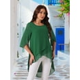 thumbnail image 4 of DARING DIVA Women's 3/4 Sleeve High Low Hem Scoop Neck Chiffon Blouses XL Dark Green, 4 of 8