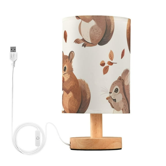 Squirrels Eating Nuts Leaves Table Lamp with USB Port LED Warm Light Lamp Night Light Home Decor