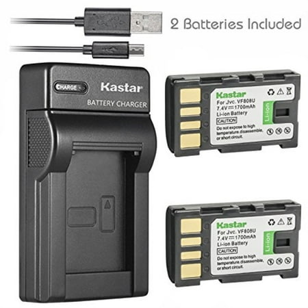 Kastar Battery (X2) & Slim USB Charger for JVC BN-VF808, BN-VF808U, BNVF808 and JVC Everio GZ-MG130 148 150 155 175 255 275 575 GZ-HD7 GR-D745 746 750 760 770 771 775 790 796 JVC MiniDV +