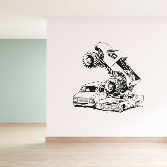 Monster Truck Trucks Rally Big Toy Car Vehicle Wall Sticker Art Decal for Girls Boys Room Bedroom Nursery Kindergarten House Fun Home Decor Stickers Wall Art Vinyl Decoration Size (40x40 inch)