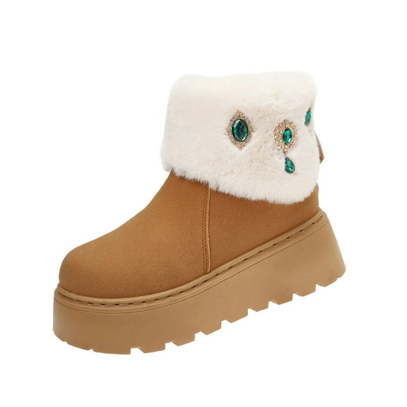 Wensltd Snow Boots for Women Wide Width Thick Soled Round Toe Ankle Boots for Winter Hiking