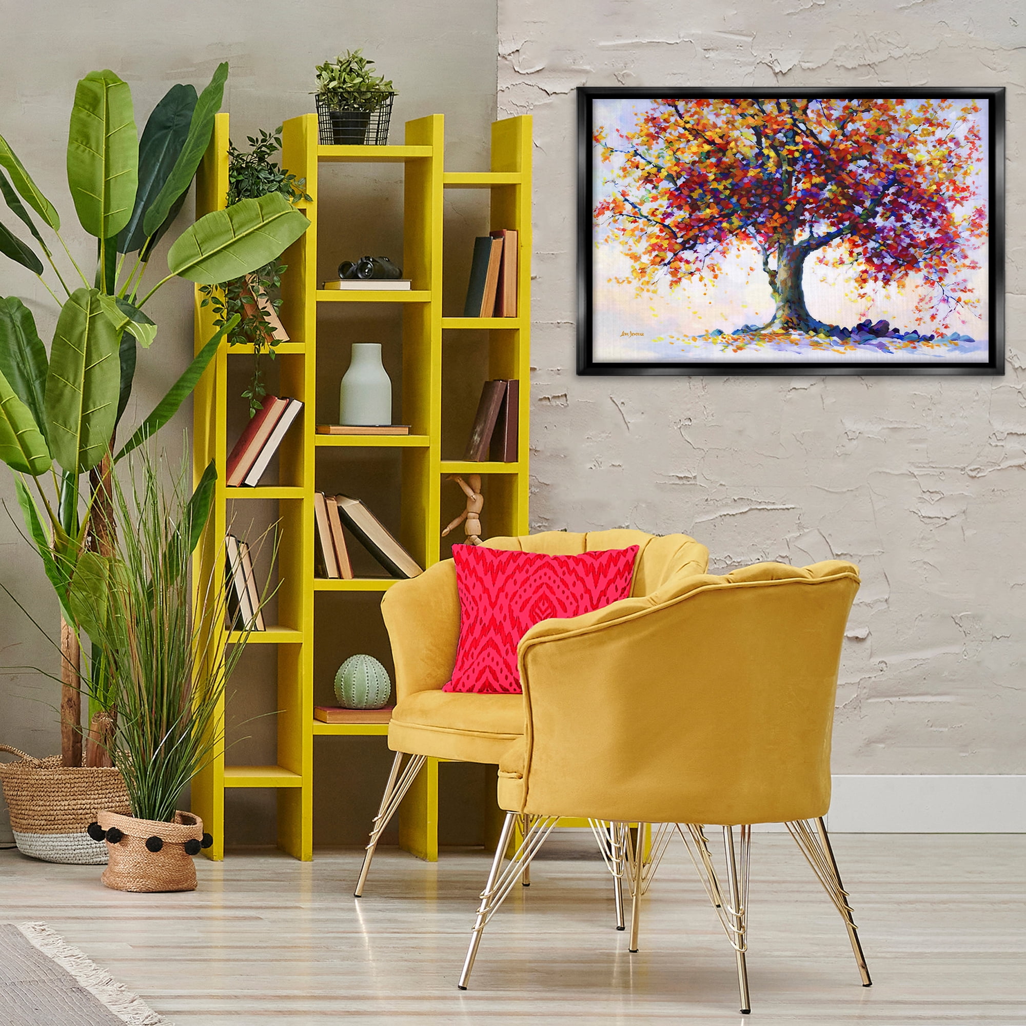Stupell Industries Heartfelt Hues Tree Landscape & Nature Painting Black Floater Framed Canvas Art Print Wall Art, 31 x 21
