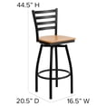 thumbnail image 3 of Drevy HERCULES Series Black Ladder Back Swivel Metal Barstool - Natural Wood Seat, 3 of 8