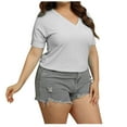 thumbnail image 2 of Hauts d'Été pour Femmes 2024 à Moins de 10 $! Mode Oversize Printemps/ Couleur Unie Col Ras du Cou Manches Sept Points Chemise Décontractée Haut Cadeau pour Femmes en Solde, 2 of 5